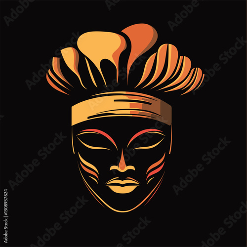 Logo chef restaurant african mask futurist