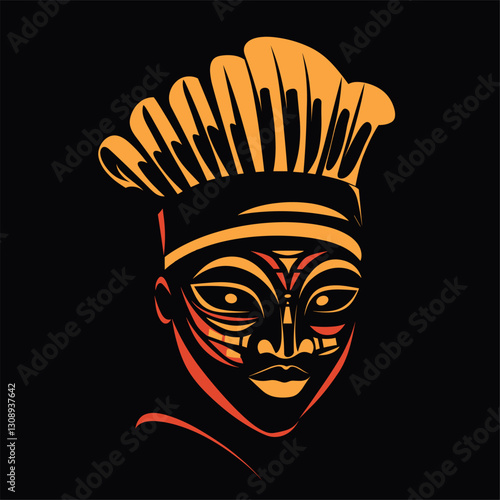 Logo chef restaurant african mask futurist