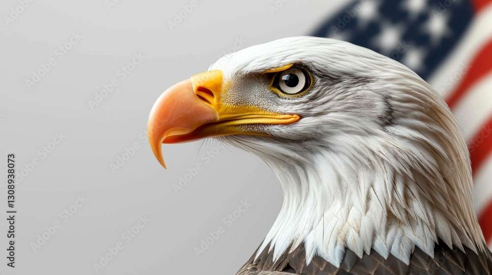Bald Eagle Head Profile with American Flag Backdrop Symbol of Freedom and National Pride USA Bald Eagle Head Profile with American Flag Backdrop Symbol of Freedom and National Pride USA