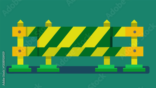 Vibrant green and yellow barriers used to block off a portion of the street and allow construction workers to safely complete their tasks.. Vector illustration