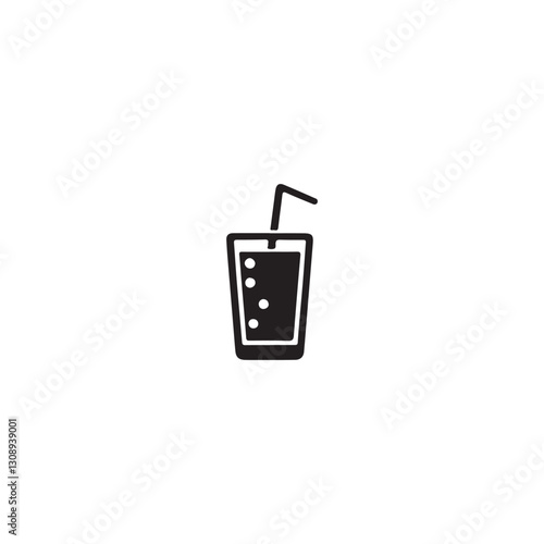 A simple icon of a drink with a straw.A black and white graphic of a glass of soda or juice with a straw.