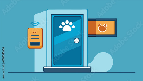 Make pet access a breeze with this biometric pet door that uses RFID technology to scan your pets collar and grant them access without any hassle.. Vector illustration