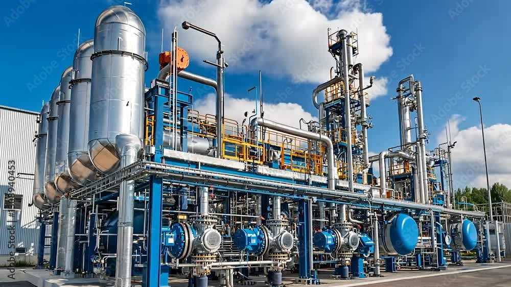 Modern industrial chemical plant under blue sky. Modern industrial chemical plant under blue sky.