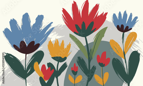 A modern vector-style floral illustration featuring abstract, easily editable.