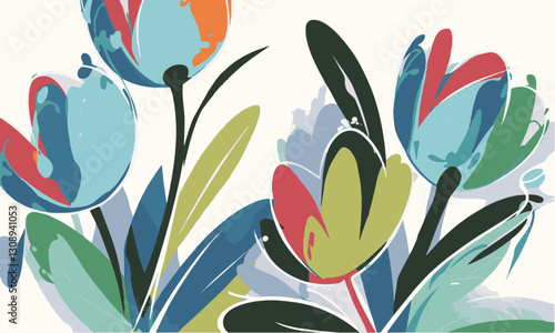 A modern vector-style floral illustration featuring abstract, easily editable.