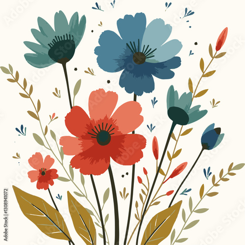 A modern vector-style floral illustration featuring abstract, easily editable.