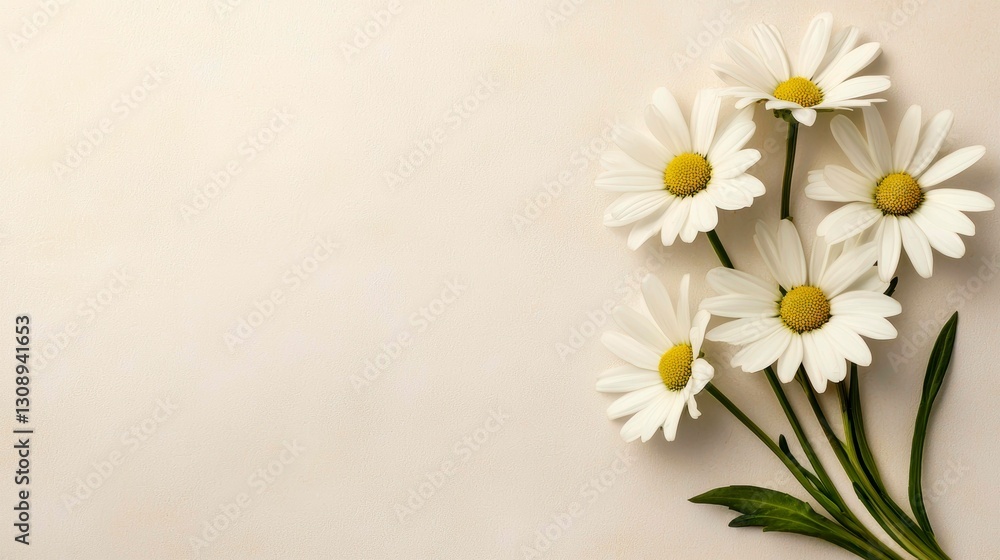 Fototapeta premium Tranquil Daisy Display with Neutral Backdrop for Serene Floral Composition and Elegant Minimalist Design