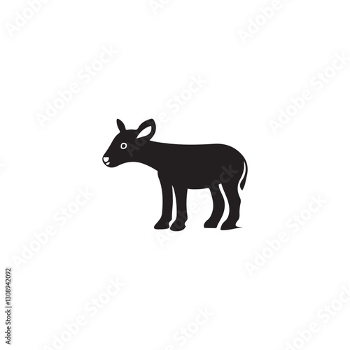Simple Black Silhouette of a Young Wild Animal.A stylized, black silhouette of a young wild animal, likely a foal or a young antelope-like creature.