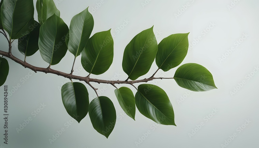 Fototapeta premium Green Leaves on a Tree Branch on White Background Perfect for Decoration