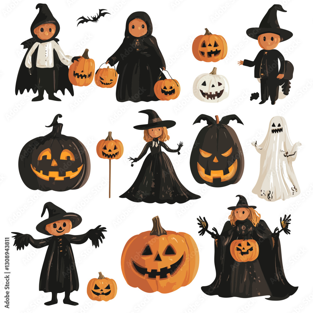 Halloween Characters with Pumpkins: Festive Costume Party Spooky Decoration Halloween Characters with Pumpkins: Festive Costume Party Spooky Decoration