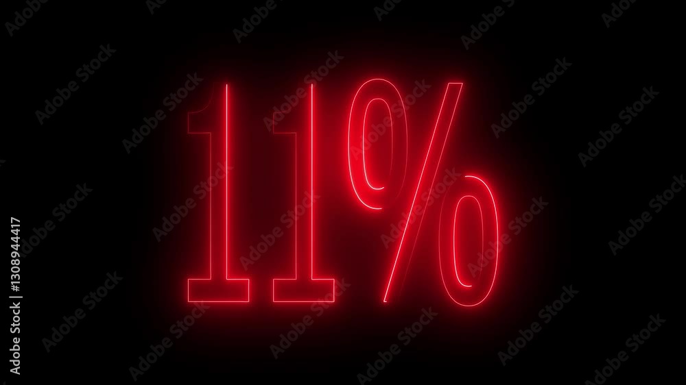 11% text animation by red color neon on black background. 11% text animation by red color neon on black background.