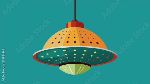 A funky pendant light created from old colanders adding a touch of quirkiness to a retro kitchen.. Vector illustration
