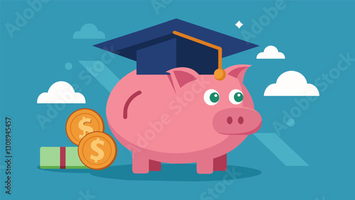 An illustration of a piggy bank with a graduation cap representing how budgeting apps can help students save money for their future goals.. Vector illustration