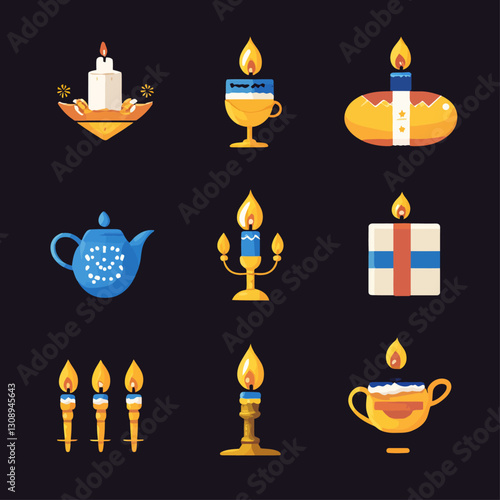 Colorful Candles: Decorative Home Lighting Elements Collection Flat Design