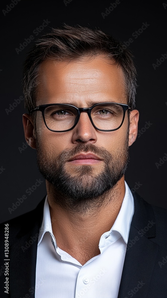 A Professional man with glasses and beard, wearing suit, exuding confidence and determination A Professional man with glasses and beard, wearing suit, exuding confidence and determination