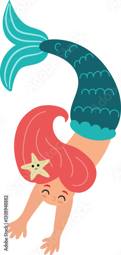 Obraz na płótnie Cute Cartoon Mermaid Diving