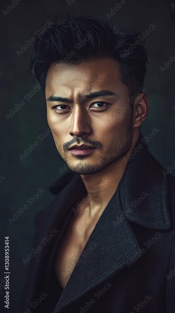 Obraz premium A Young Man With Dark Hair Wearing A Coat