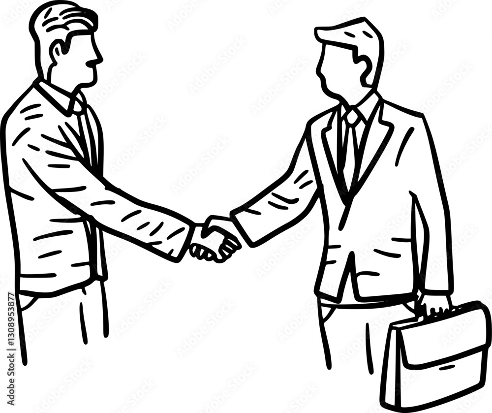 Hand-Drawn Black and White Successful Business Deal Handshake Doodle Illustration Hand-Drawn Black and White Successful Business Deal Handshake Doodle Illustration