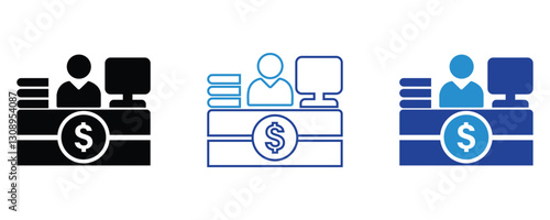 Bank counter icon vector set, bank counter silhouette vector in flat style illustration isolated on white background.
