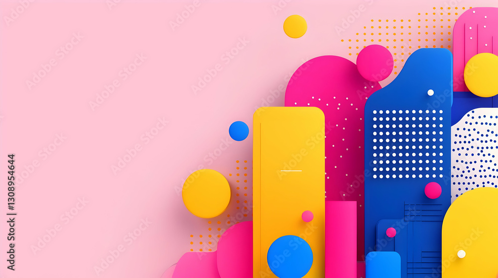Fototapeta premium Colorful Geometric Shapes and Background in Playful Design Style