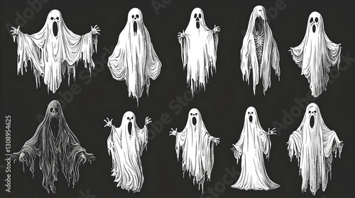 Collection of Scary Ghost Illustrations for Halloween Themes