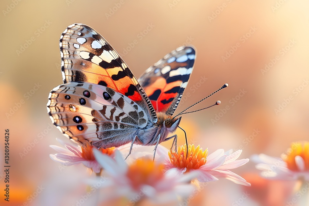 Obraz premium Vibrant Butterfly on Blooming Daisies: Nature's Splendor in Springtime