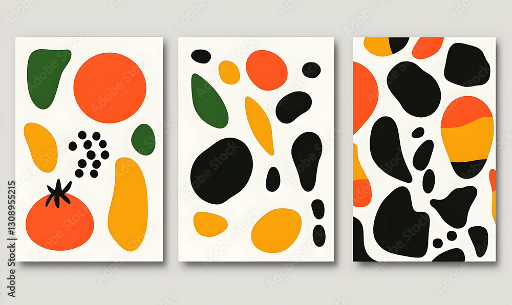 Fototapeta premium Abstract Fruit and Vegetable Shapes in Vibrant Colors for Design
