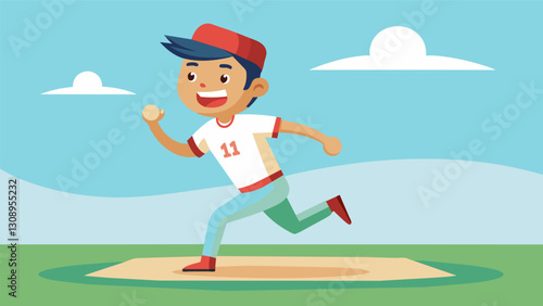 A baseball player rounds the bases in a blur a huge smile on his face as he crosses home plate after hitting the gamewinning home run in extra. Vector illustration
