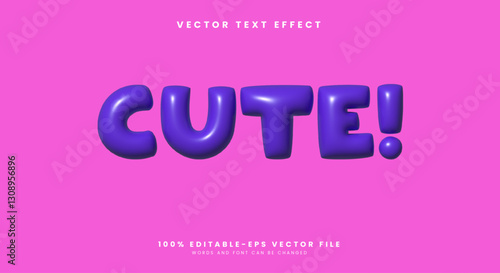 Cute 3D Inflated editable text effect Template Suitable for pink Style