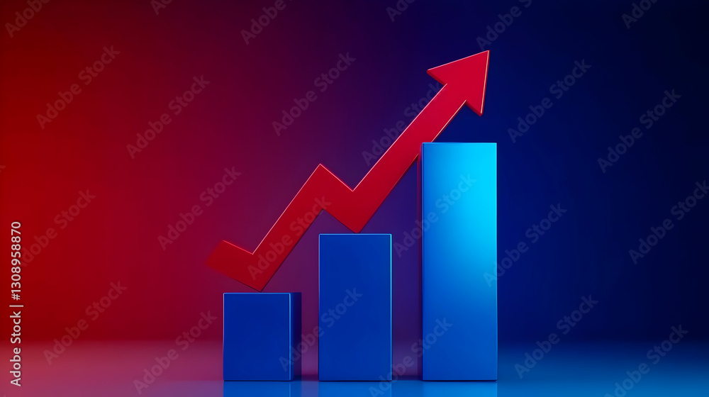 Rising Growth Graph with Red Arrow on Blue Background Rising Growth Graph with Red Arrow on Blue Background