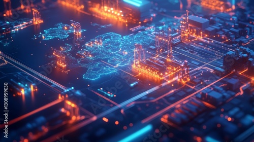 digital futuristic cybernetic world logistics map 