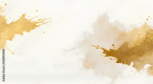 Elegant gold watercolor splashes on light background create sophisticated and artistic atmosphere, perfect for design projects