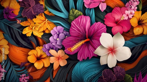 Wallpaper Mural Vibrant Tropical Flower Garden with Lush Greenery and Bright Colors Torontodigital.ca