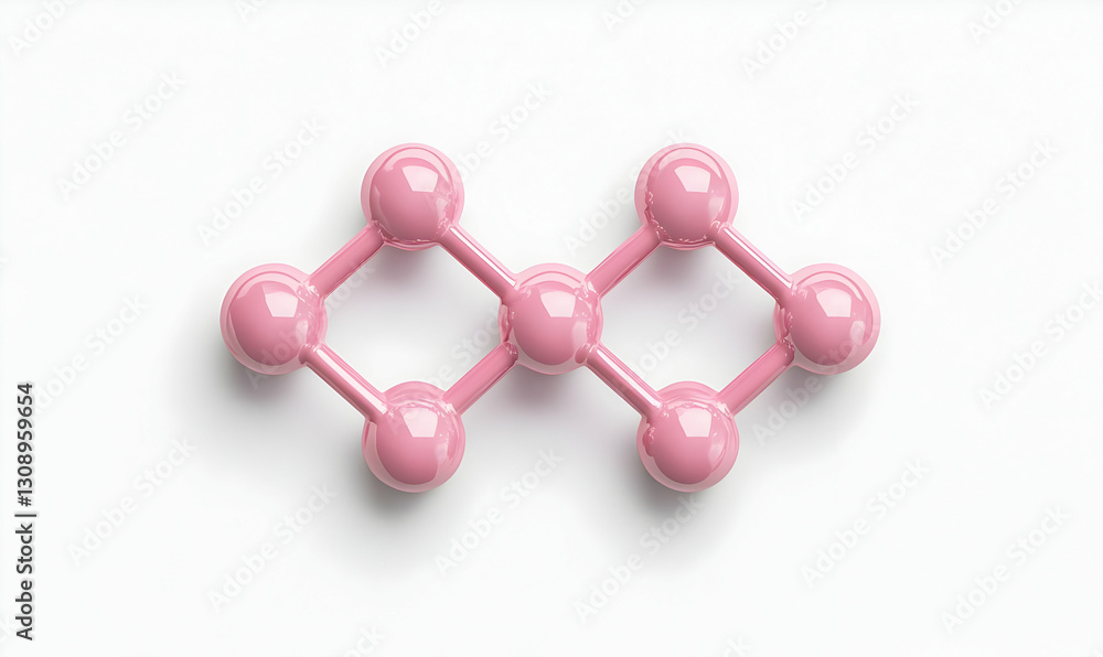 Obraz premium Pink Molecular Structure on White Background Displaying Chemical Bonds