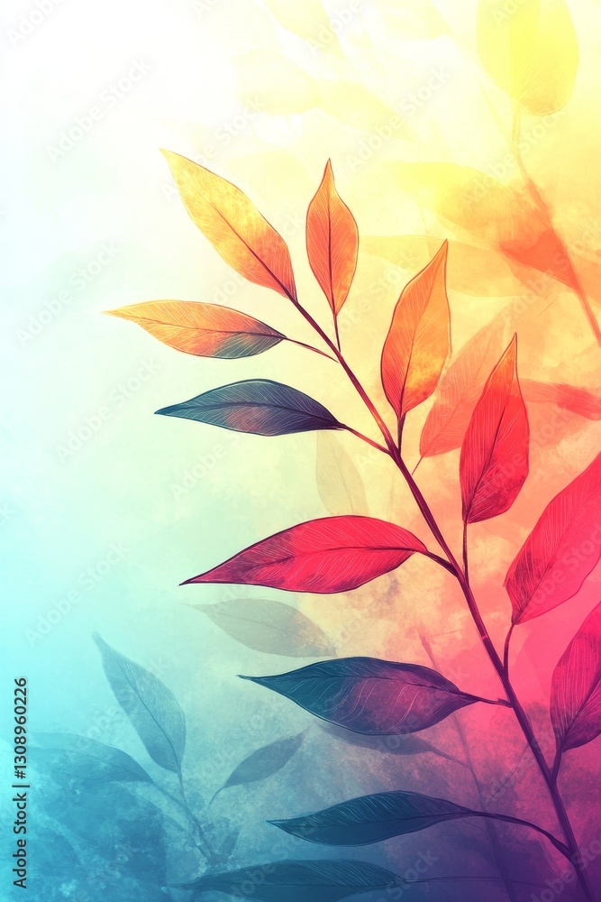 Colorful Autumn Leaves on Branch, Nature Background Design, Fall or Thanksgiving Theme Colorful Autumn Leaves on Branch, Nature Background Design, Fall or Thanksgiving Theme