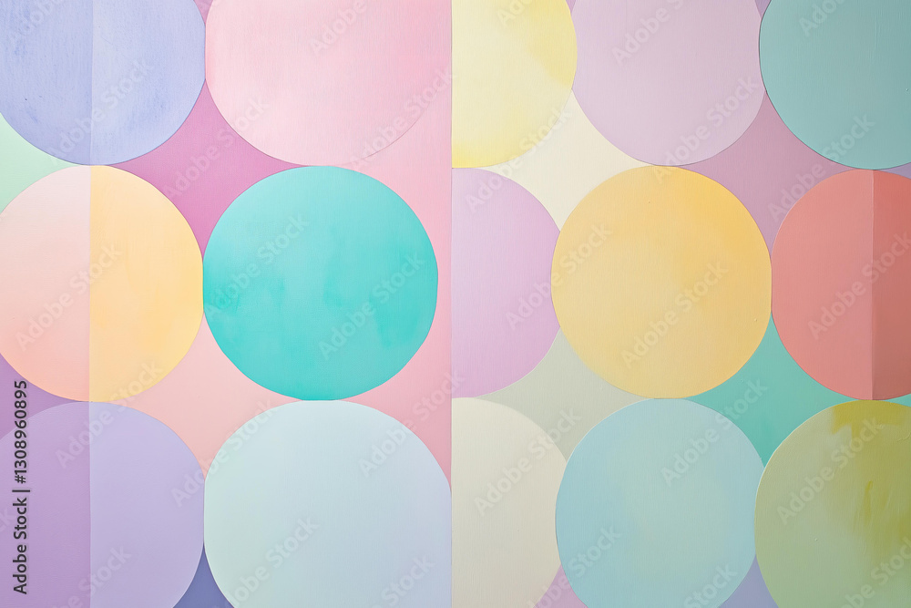 A visually captivating composition featuring overlapping pastel circles and soft geometric shapes. The seamless blend of lavender, mint green, buttery yellow, and blush pink A visually captivating composition featuring overlapping pastel circles and soft geometric shapes. The seamless blend of lavender, mint green, buttery yellow, and blush pink