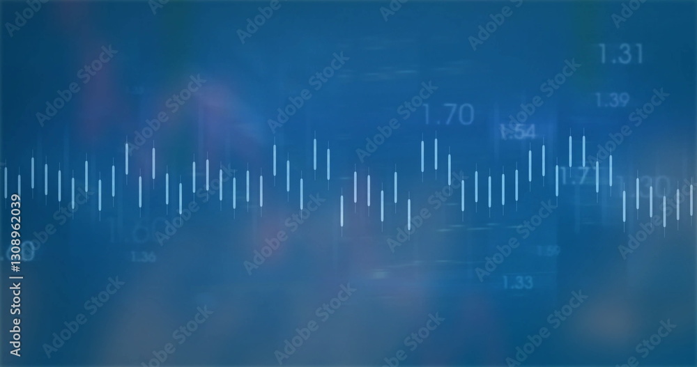 Naklejka premium Image of financial data processing on blue background
