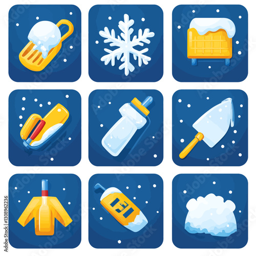 Winter Icons: Snowball Maker, Snowflake, Sled, Boot Dryer, Baby Bottle