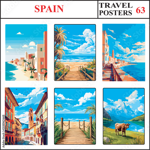 Spain Fortaleza Tarifa Cadiz Travel Poster Wall Art Print Collection Set Part 63