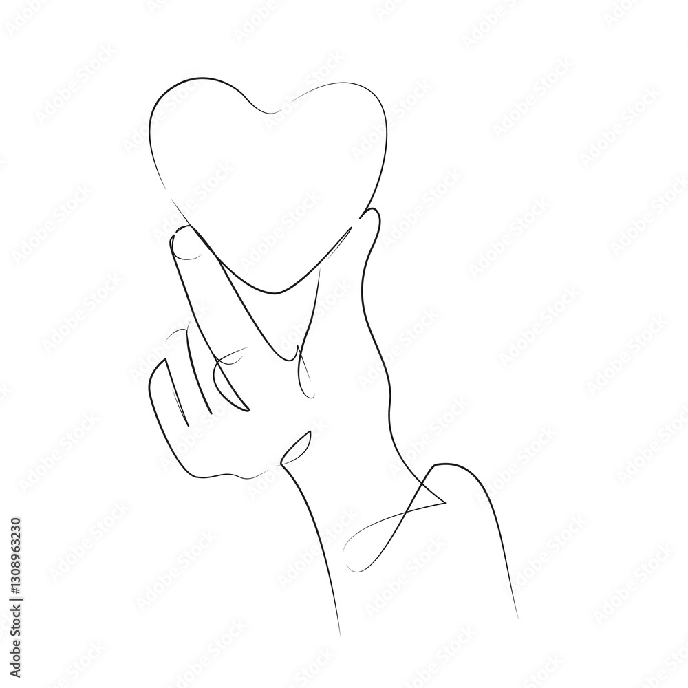One continuous line art drawing flat illustration person, hand, signs, happiness, love, adult, concept, day. Isolated image hand draw outline on white background One continuous line art drawing flat illustration person, hand, signs, happiness, love, adult, concept, day. Isolated image hand draw outline on white background