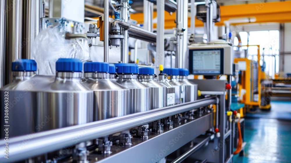 A clean and modern food processing conveyor system inside a factory. A clean and modern food processing conveyor system inside a factory.