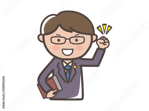 ガッツポーズでやる気満々な男性弁護士の上半身イラスト