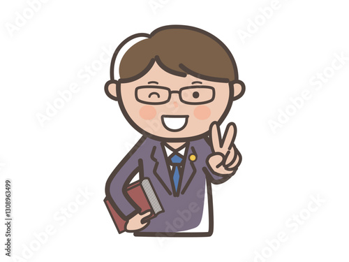 ピースをしてウインクする男性弁護士の上半身イラスト
