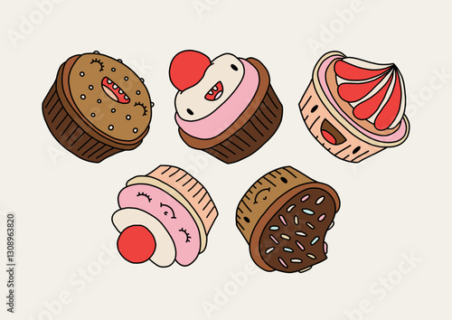 Whimsical Cupcake Pattern Illustration