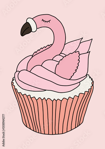 Stylized Pink Flamingo Illustration