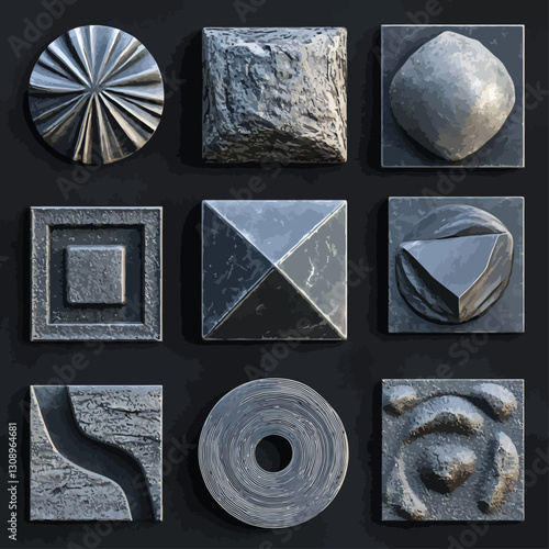 Stone Sculpture Collection in Gray Tones, Abstract Geometric Stone Art