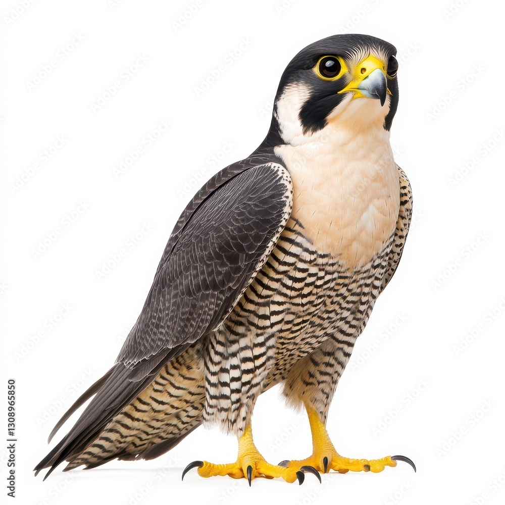 Majestic Peregrine Falcon Closeup on White Background Majestic Peregrine Falcon Closeup on White Background