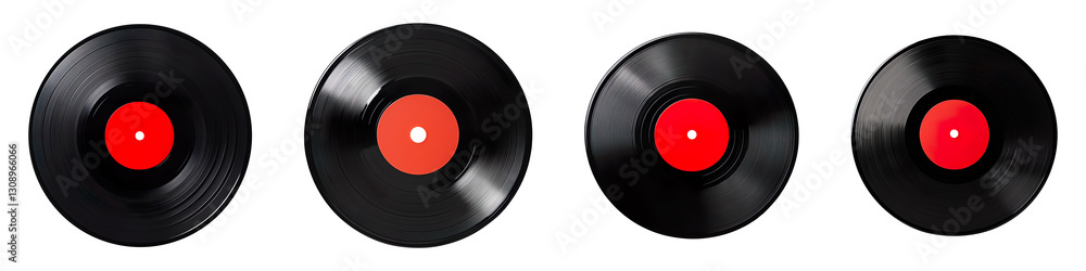 Collection of black Vinyl Records with Red Labels isolated on transparent background Collection of black Vinyl Records with Red Labels isolated on transparent background