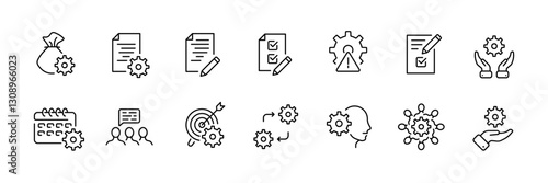 Linear vector icons set of target, achievement, and success symbols in flat style.