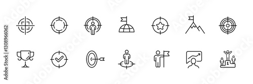 Linear icon set of buildings and structures - flat style vector illustrations.